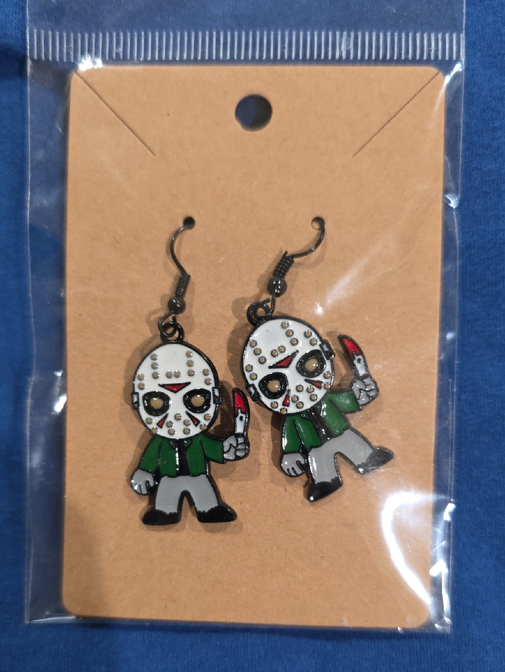 Hockey Mask Horror Character Dangle Earrings - White, Green, Red